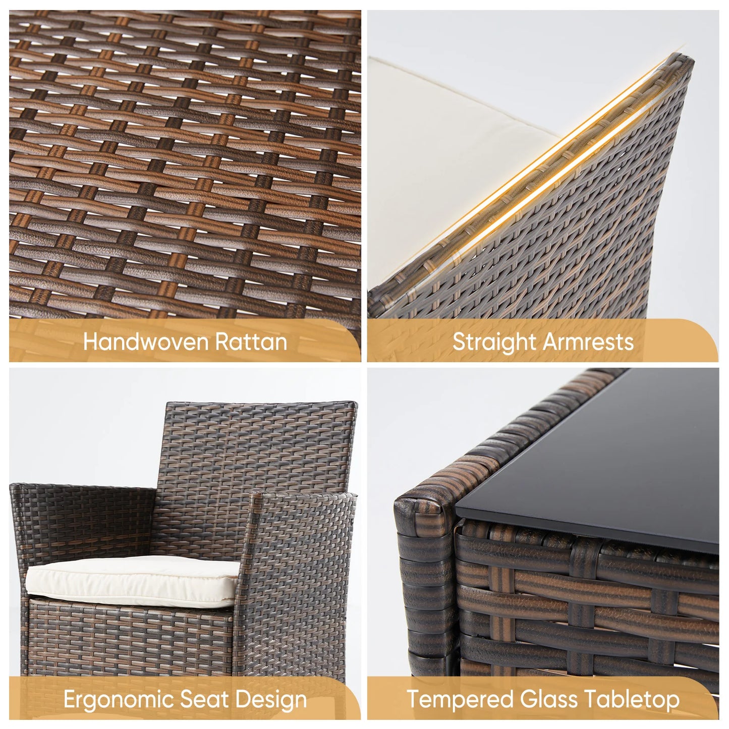 JHK Outdoor Rattan Patio Furniture Set With Wicker Chairs And Glass Table