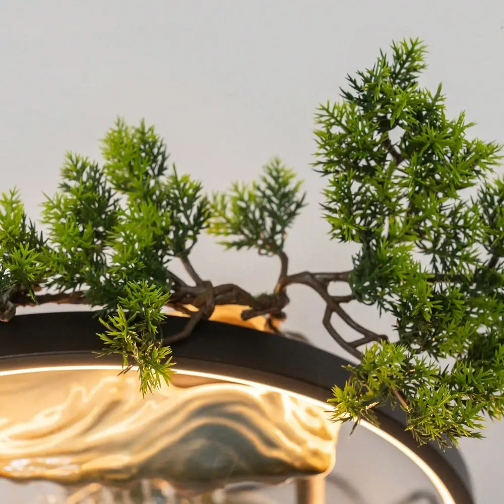 Tabletop Indoor Water Fountain With Fake Plants Mist Zen Decor