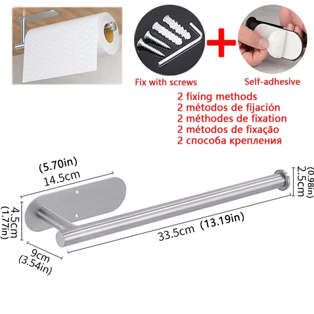 Stainless Steel Adhesive Paper Towel Holder Napkin Rack Bathroom Dispenser