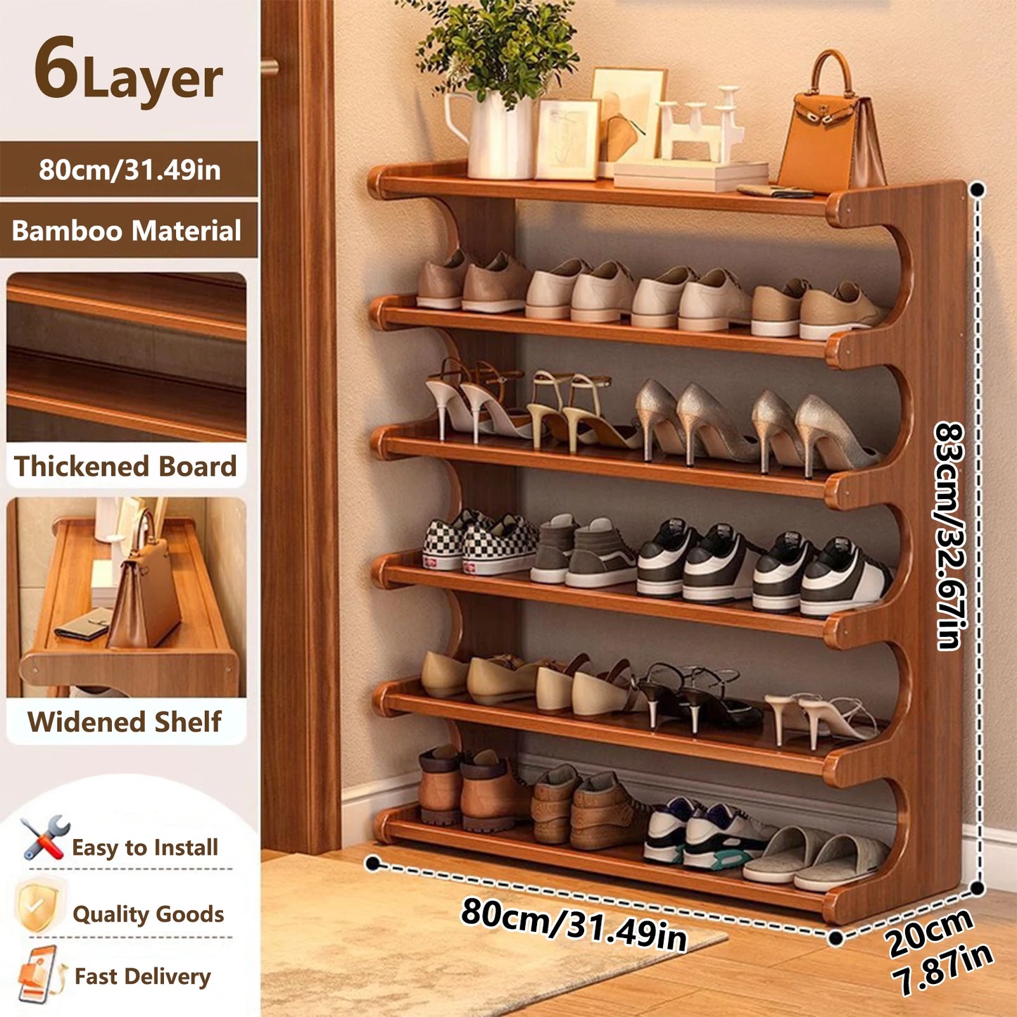 Wooden Multi Layer Shoe Rack With Space Saving Design
