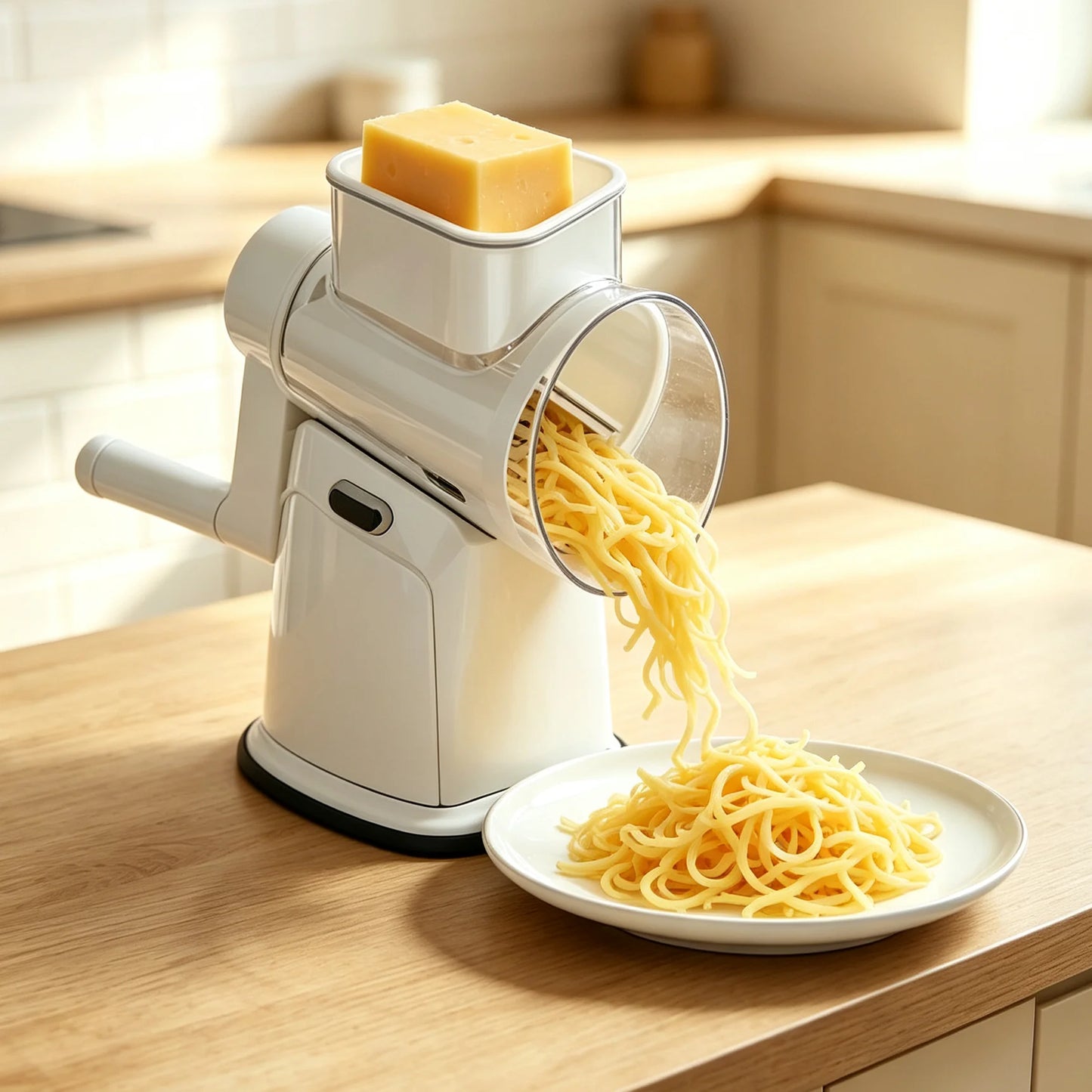Rotary Cheese Grater And Vegetable Slicer With Stainless Blades