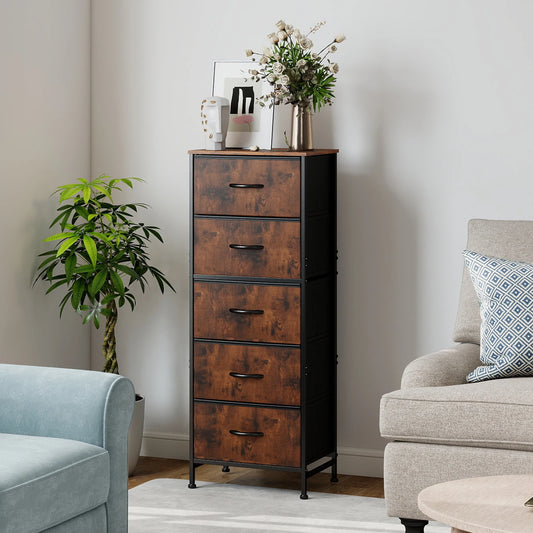JHK Modern Dresser With Five Fabric Drawers And Nightstand