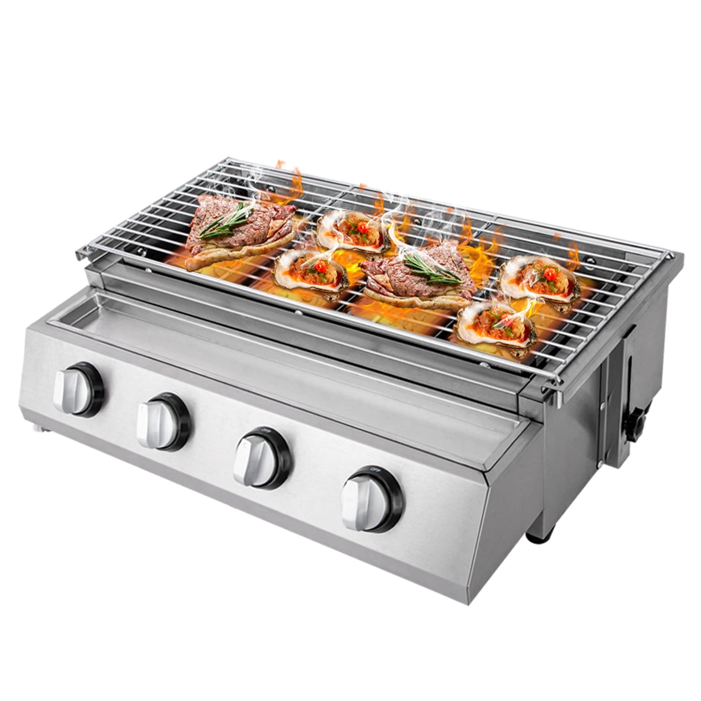 Portable 4-Burner Stainless Steel Tabletop Gas Grill Smokeless For Camping