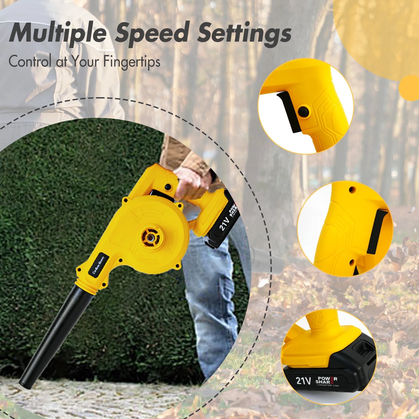 21V Cordless Leaf Blower 2-In-1 With Battery And Charger