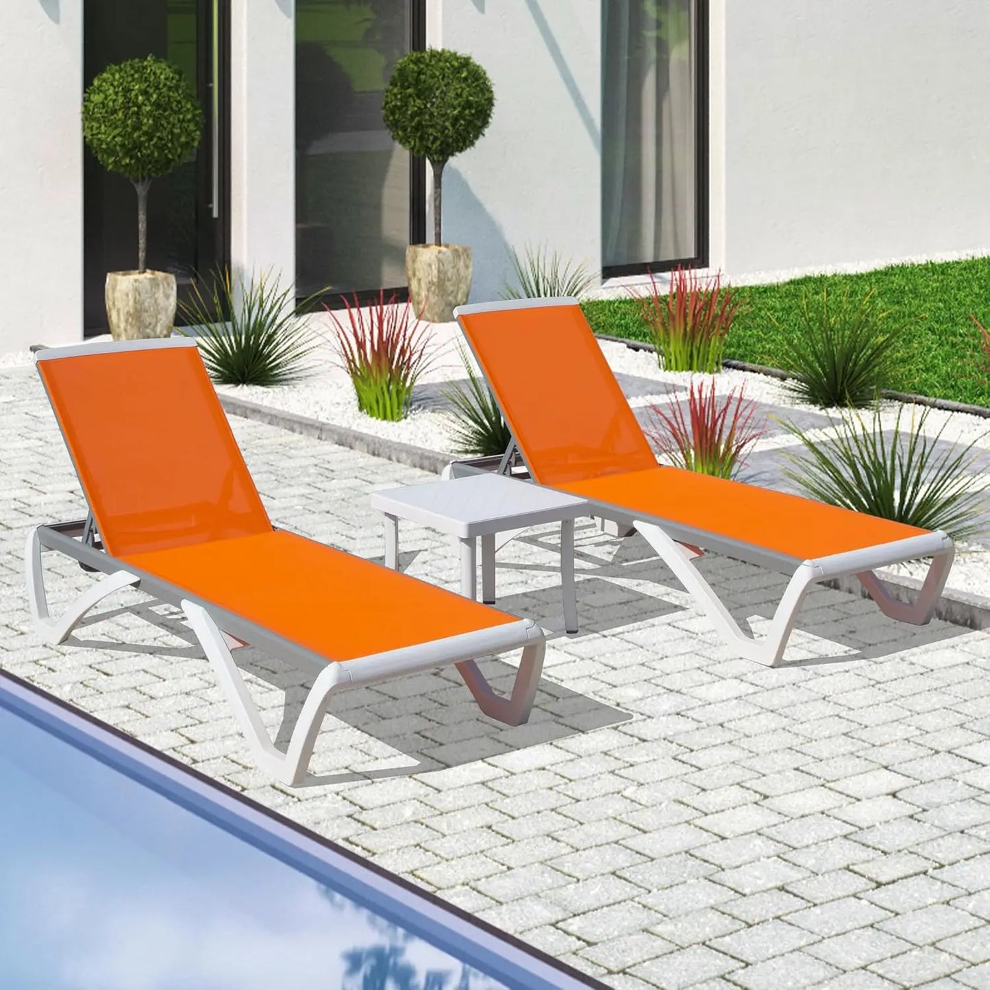 Aluminum Outdoor Lounge Chair Set Of Three With Wheels Weatherproof