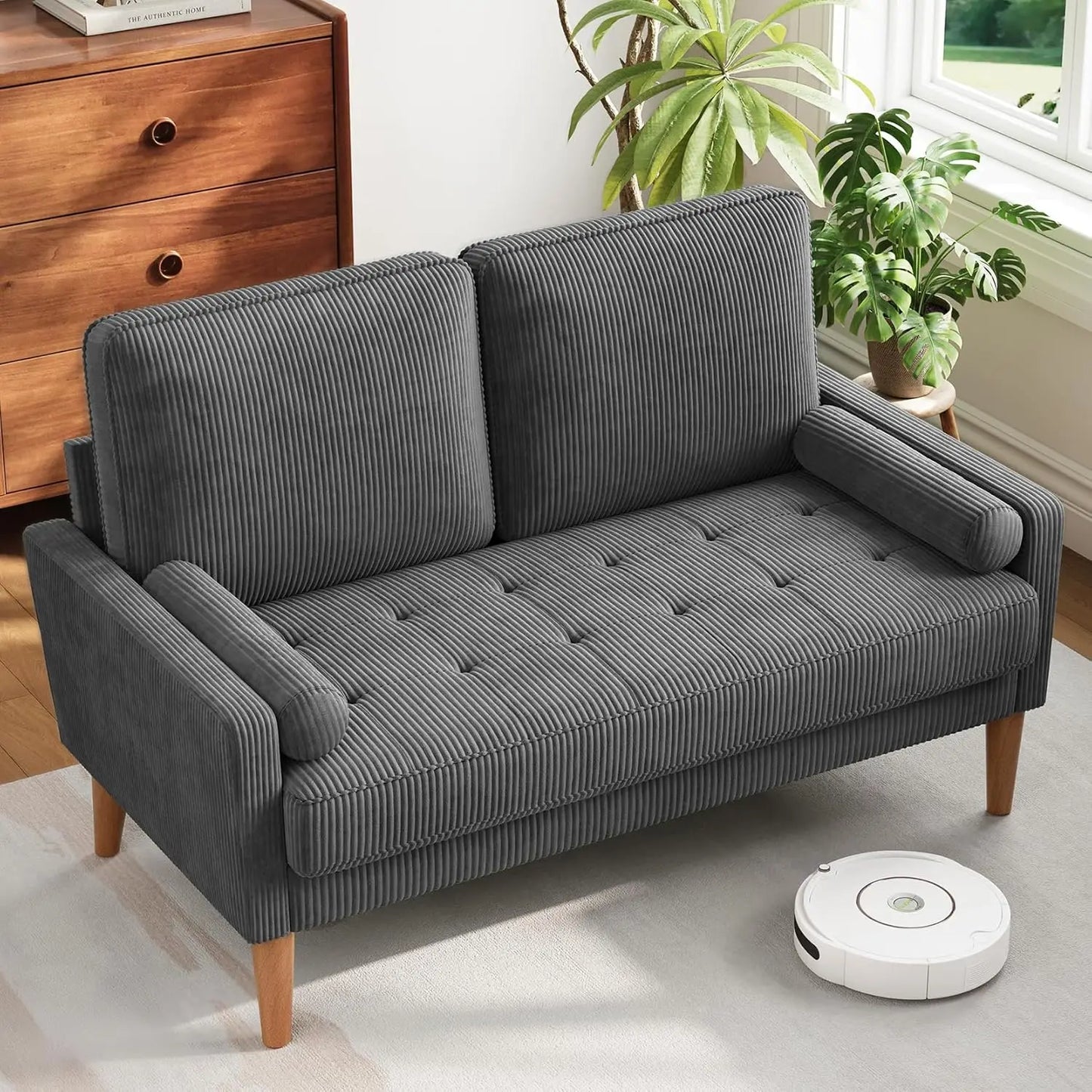 Vesgantti Velvet Loveseat Sofa With Solid Wood Legs Mid-Century Modern
