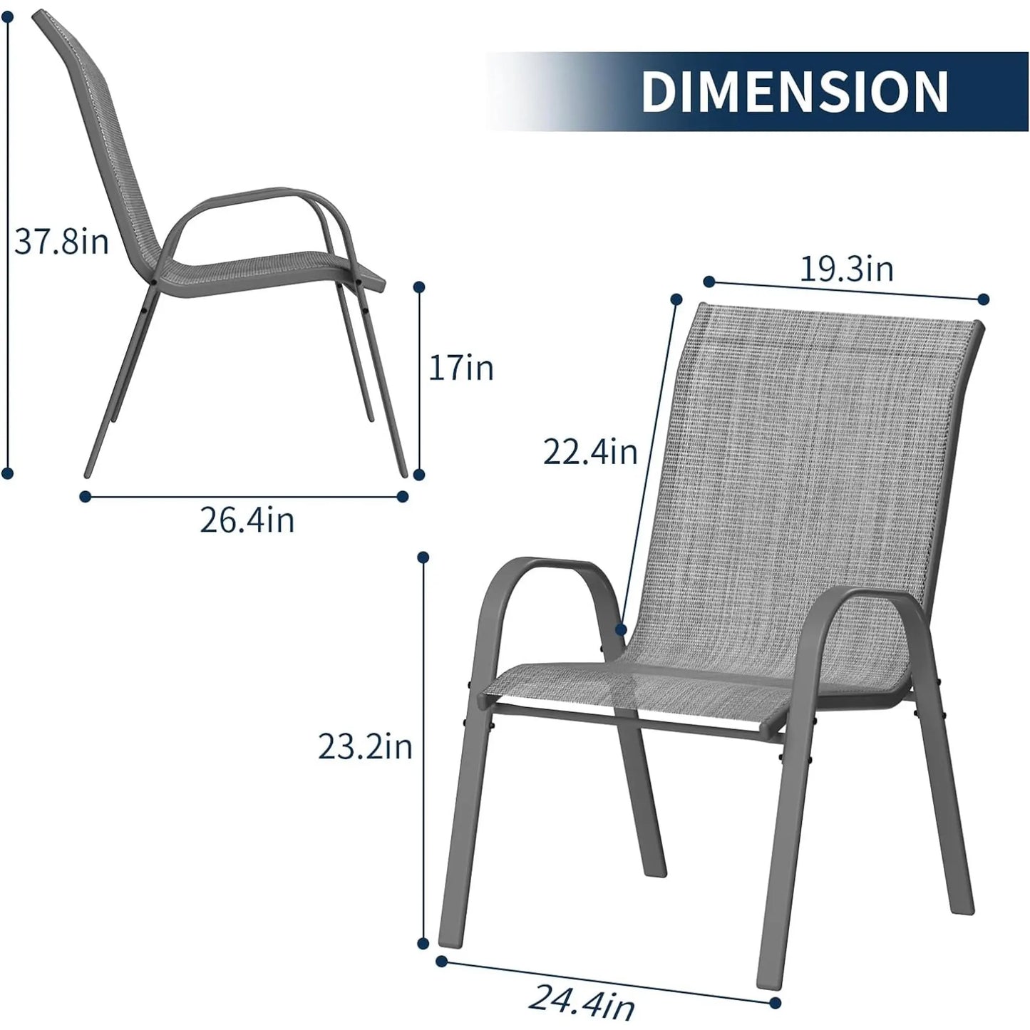 AuAg Outdoor Stackable Chairs Set Of 6 High Back Patio