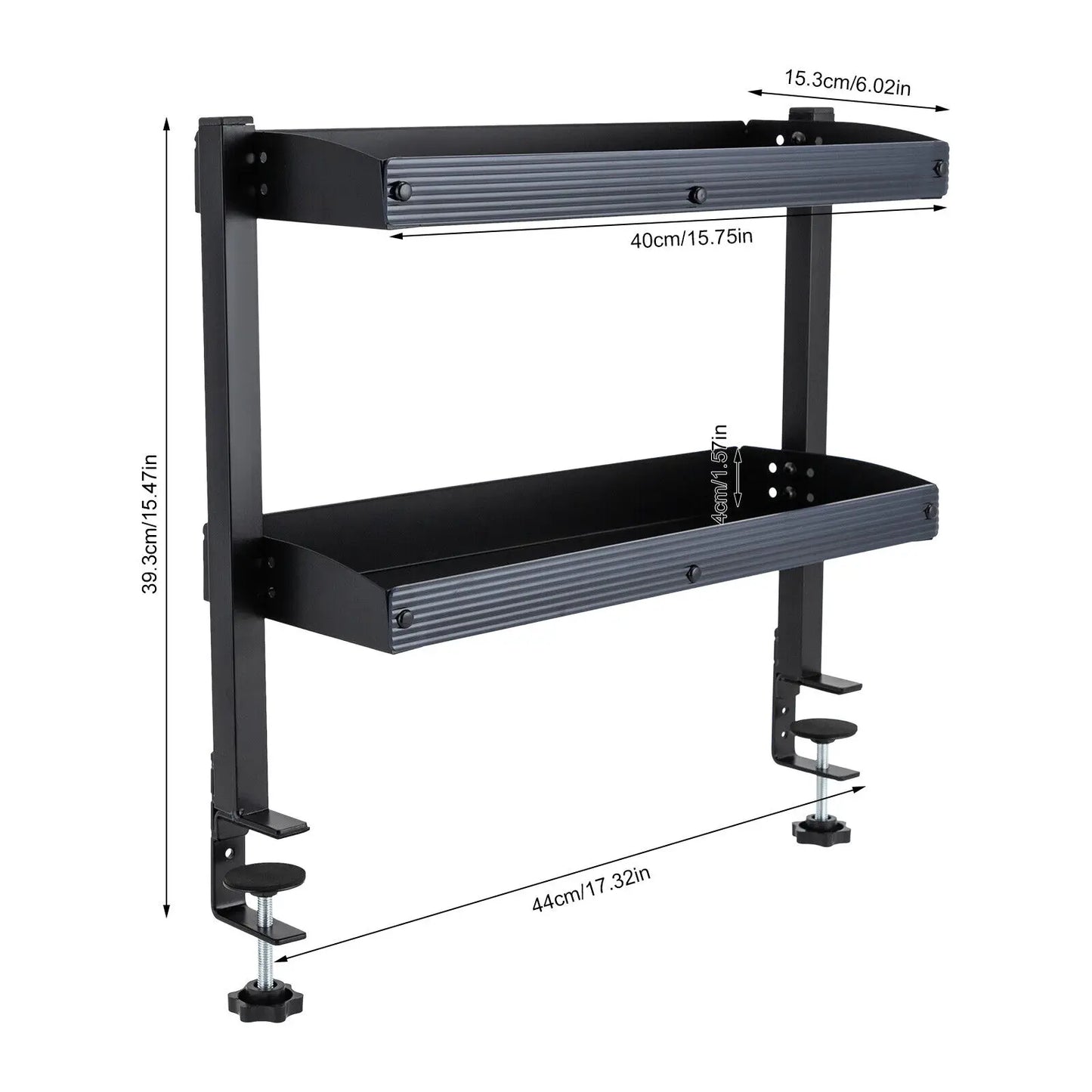Desktop Clamp-On 2-Tier Shelf With Adjustable Tray