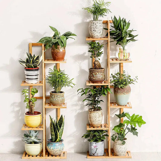 Natural Bamboo 6 Tier Plant Stand Corner Shelf for Indoor Outdoor