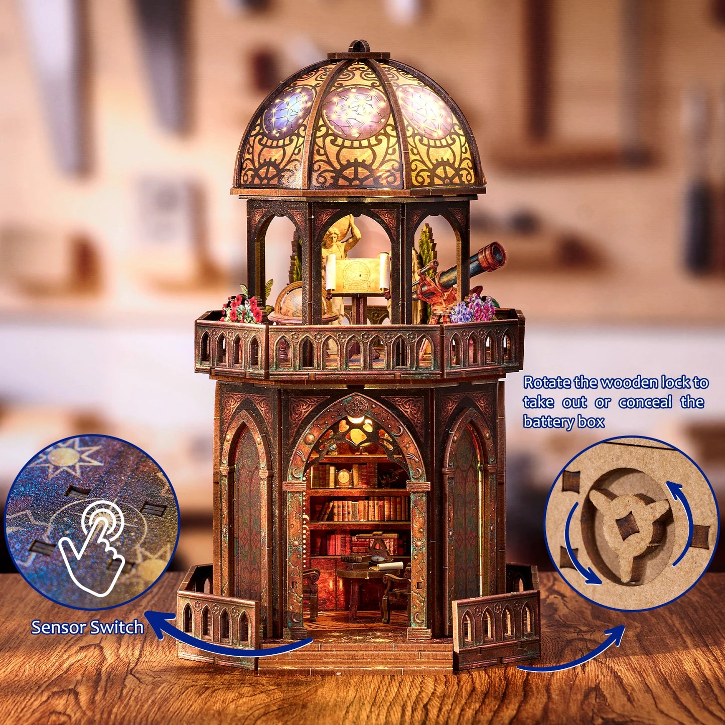 DIY 3D Wooden Puzzle Book Nook Kit Observatory Shelf Decor
