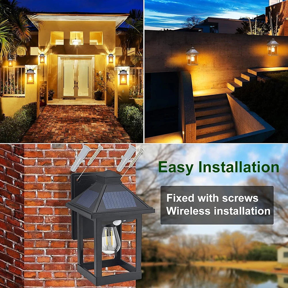 Solar Powered Wall Lanterns 2 Pack Dusk to Dawn Sensor