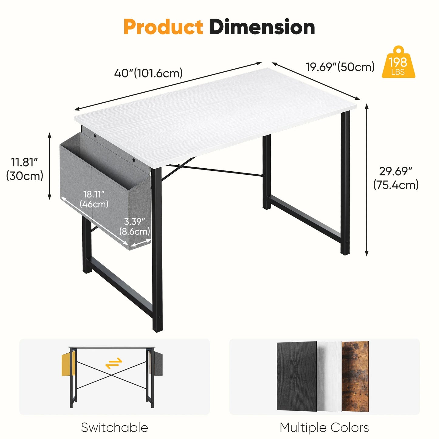 JHK Adjustable Computer Desk With Wood Top And Metal Frame Storage Bag