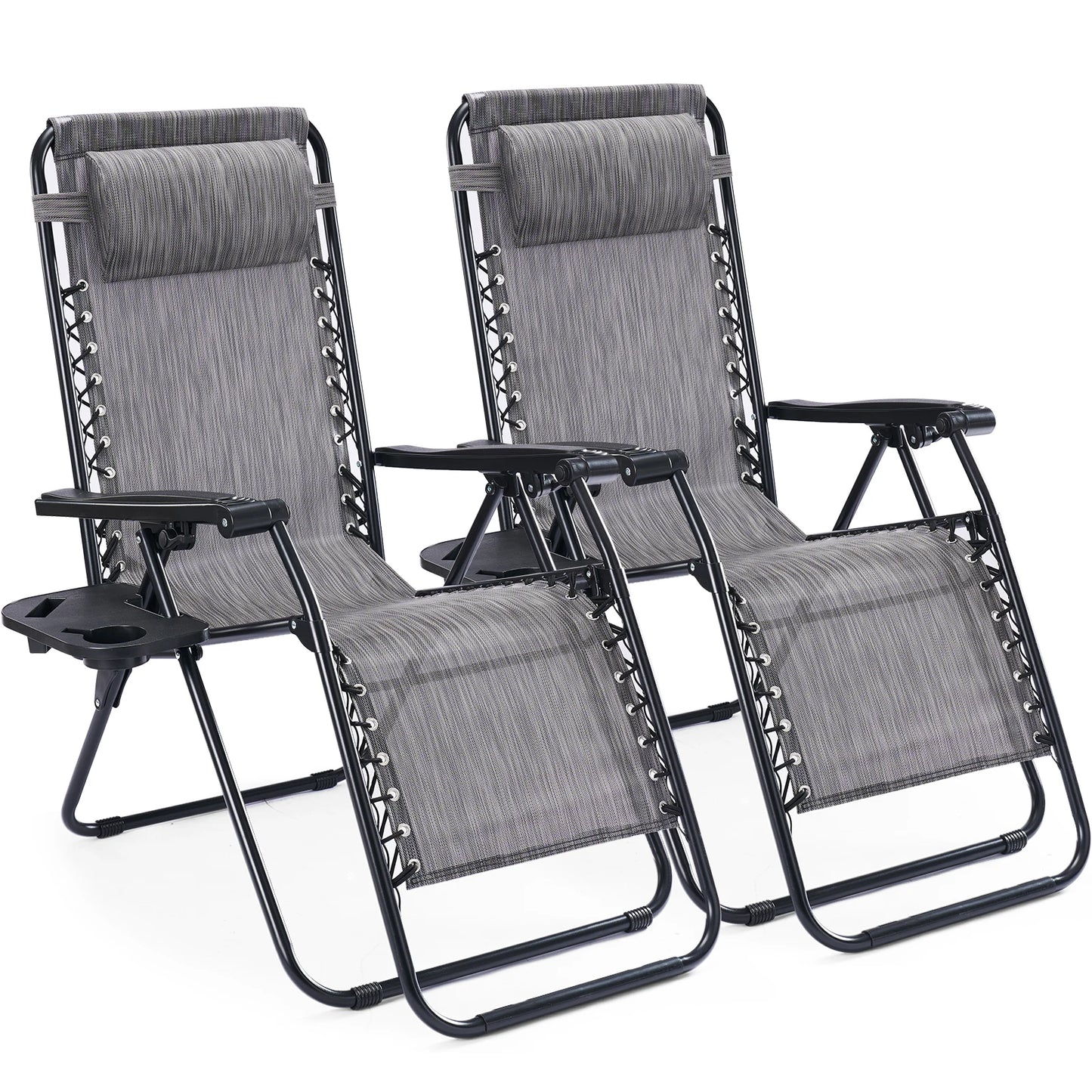 JHK Portable Zero Gravity Outdoor Recliner Chairs Set Of 2 With Cup Holder Trays