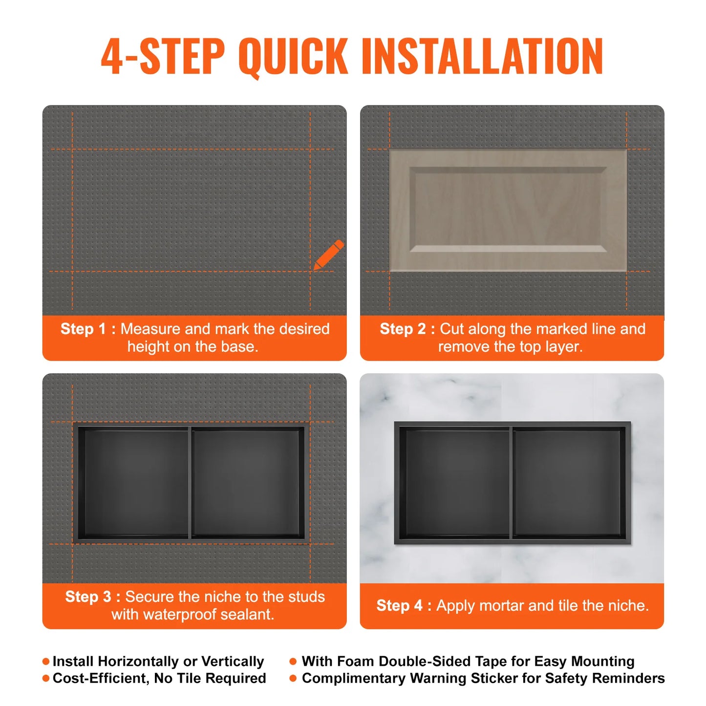 SucceBuy Stainless Steel Shower Niche Wall Insert With Shelves
