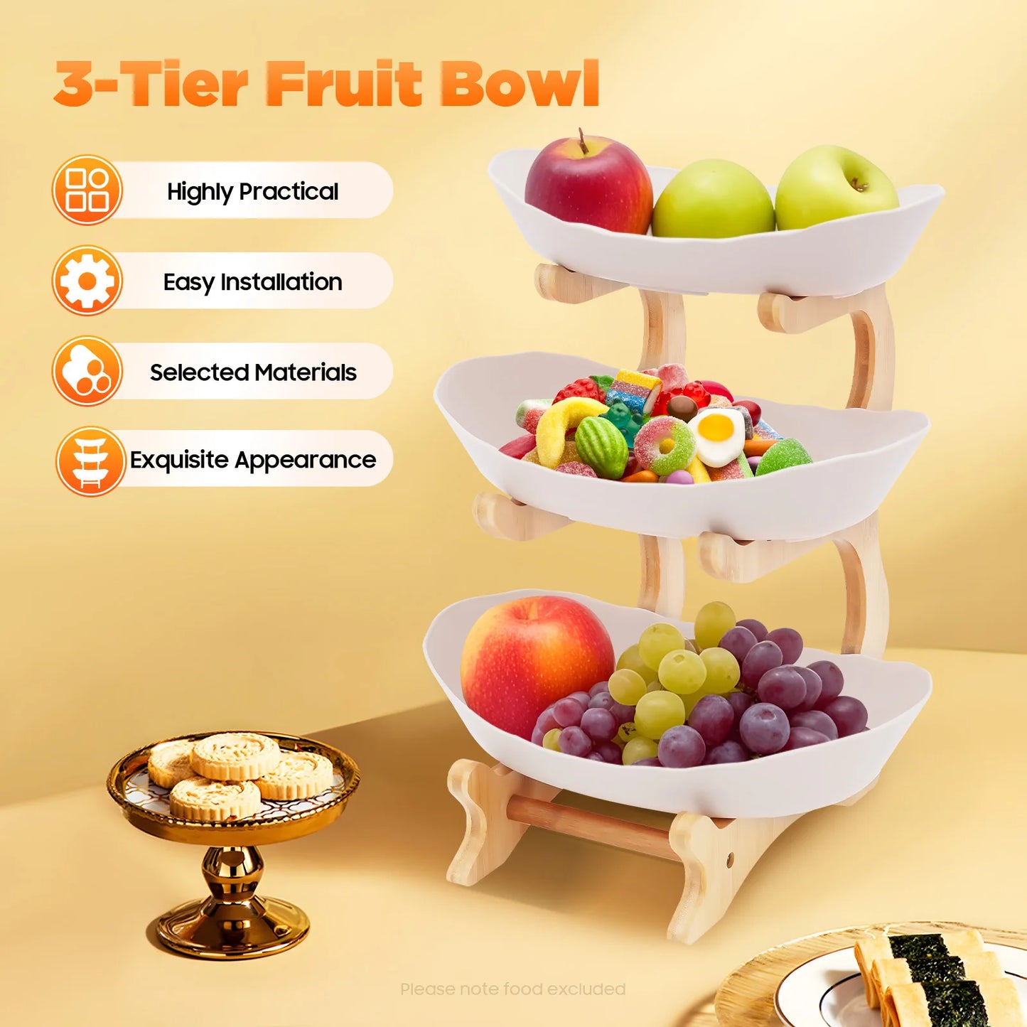 3-Tier Fruit Plate With Bamboo Stand For Party Wedding