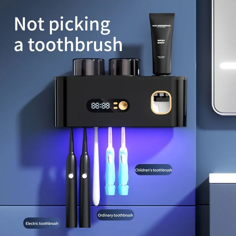 Smart Toothbrush Sanitizer With Auto Dispenser And 5 Slot Holder