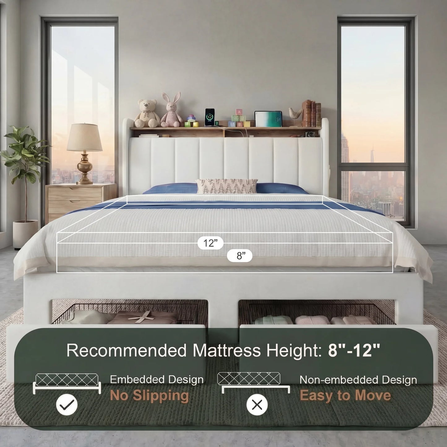 HOOMIC Bed Frame With Storage Drawers And Led Lights