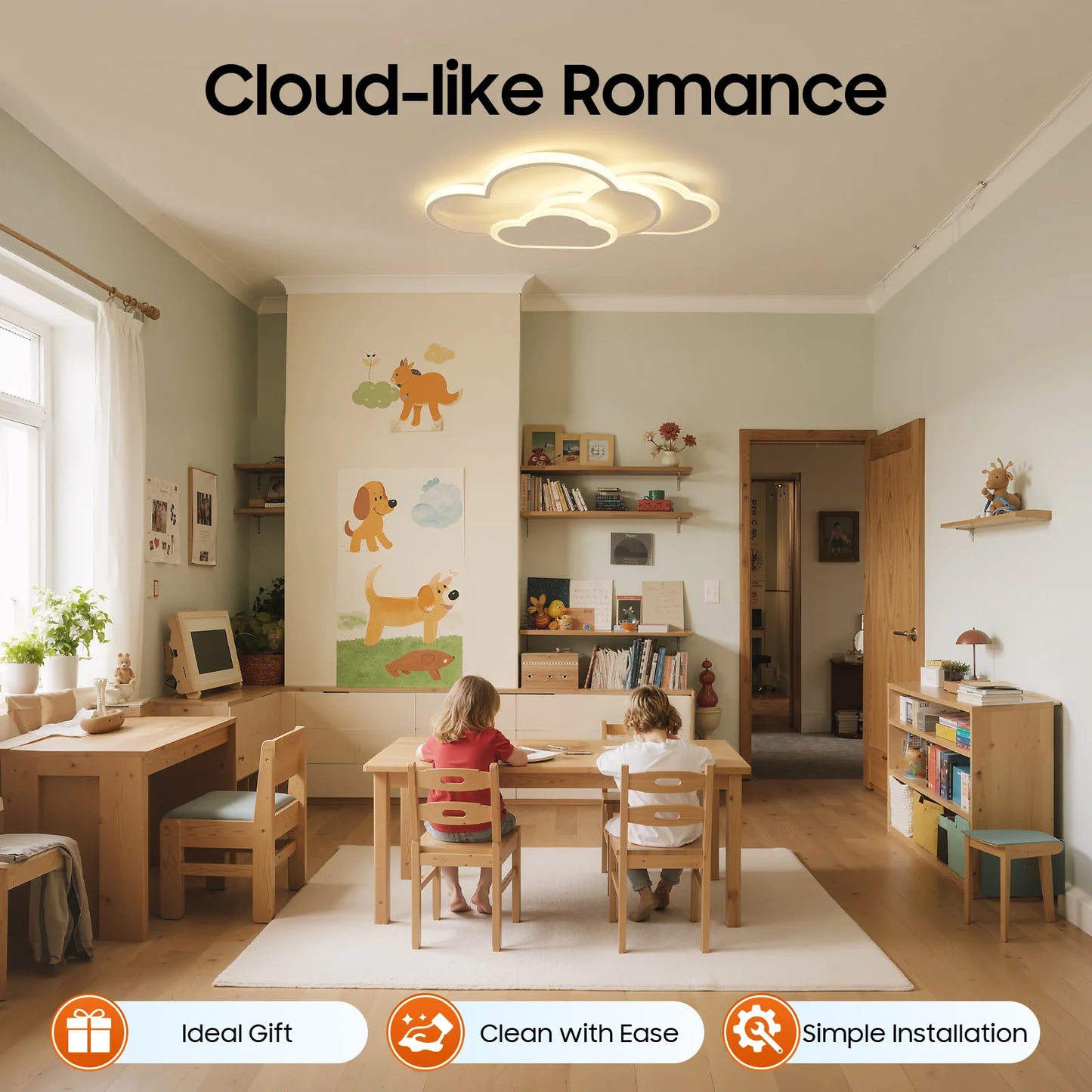 Cloud Shape LED Ceiling Light Fixture With Three Color Lighting