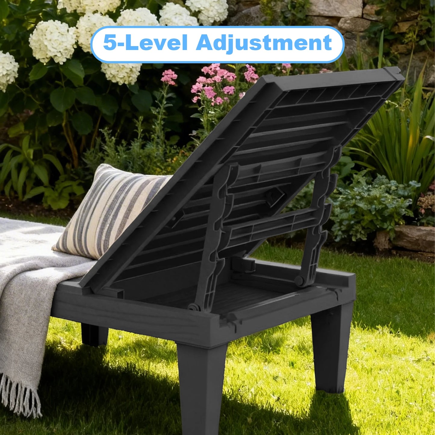 FAZZN Indoor Outdoor Plastic Chaise Lounge Chair With Adjustable Back