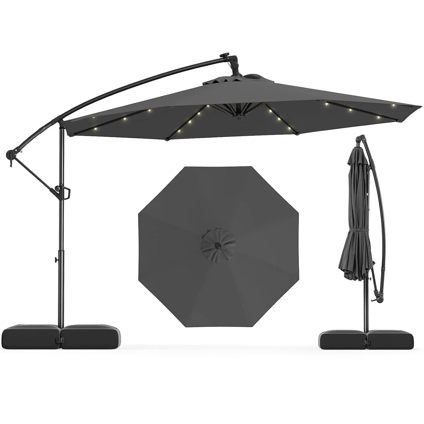 Solar Cantilever Patio Umbrella With Base Included And LED Lights