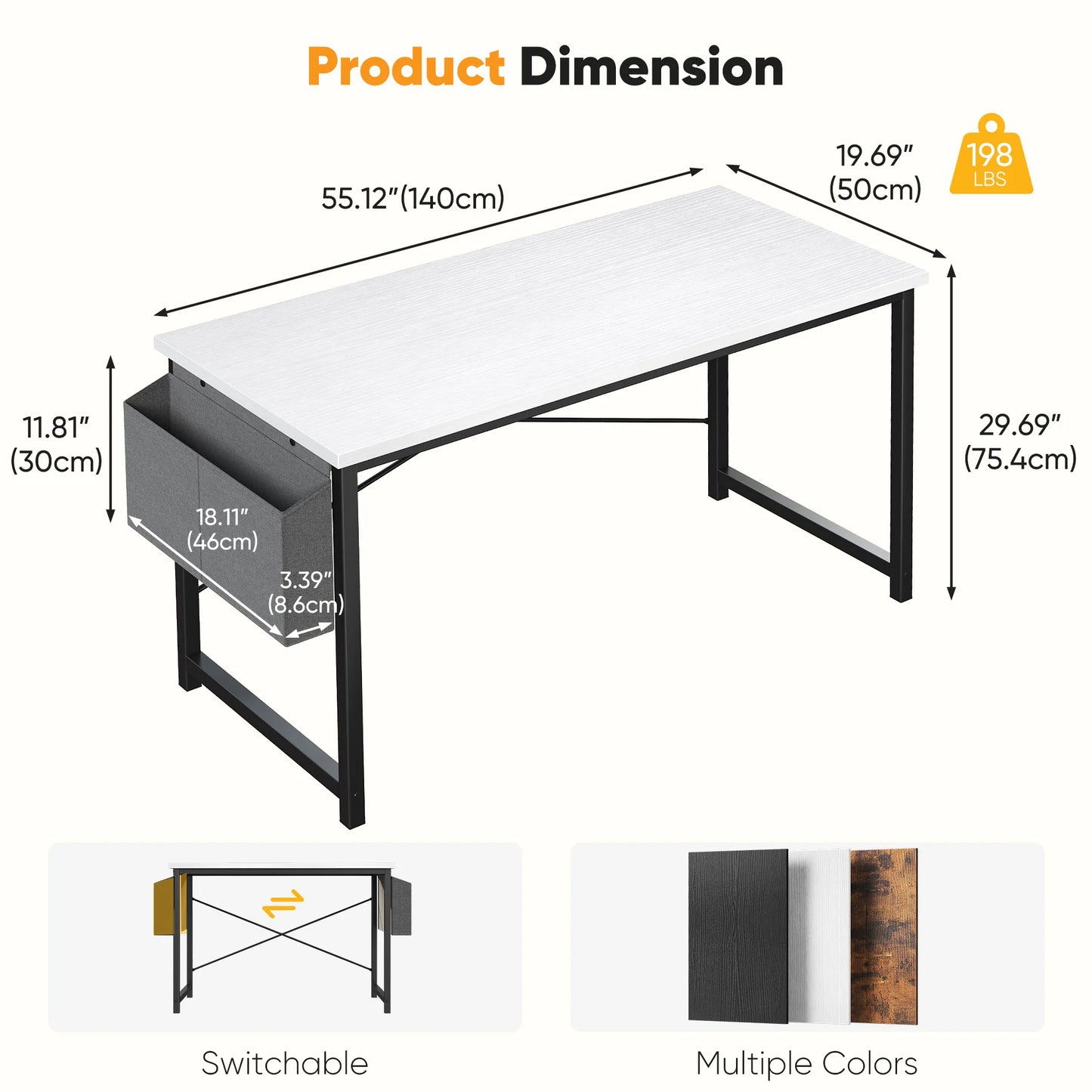 JHK Adjustable Computer Desk With Wood Top And Metal Frame Storage Bag