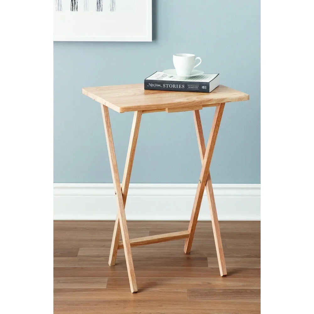 Indoor Folding TV Tray Table Portable Rubberwood No Assembly Required