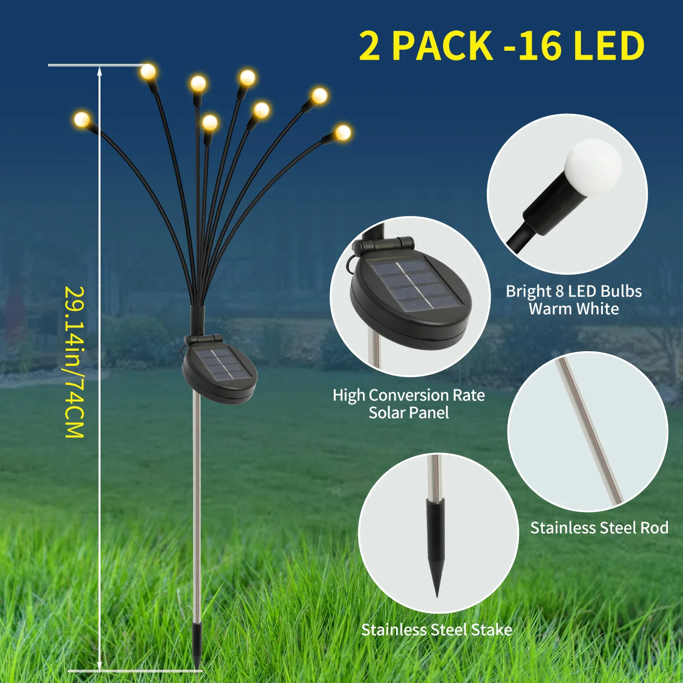 Solar Firefly 8-Head LED Outdoor Lights Waterproof Garden Path