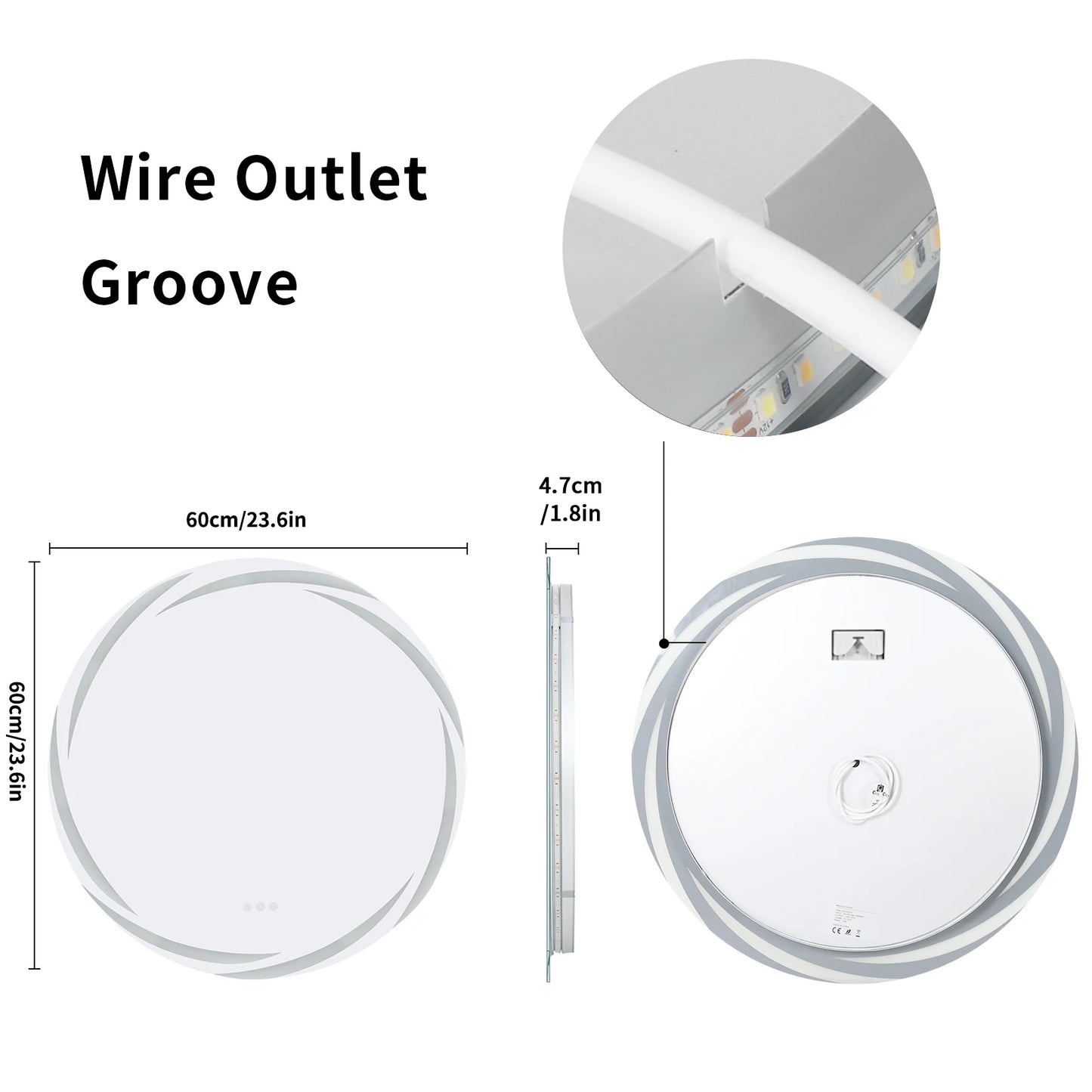 LED Backlit Round Anti-Fog Bathroom Vanity Mirror Shatterproof