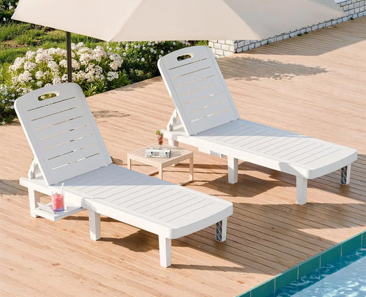 Waterproof Adjustable Resin Chaise Lounge Chair Set With Cup Holder