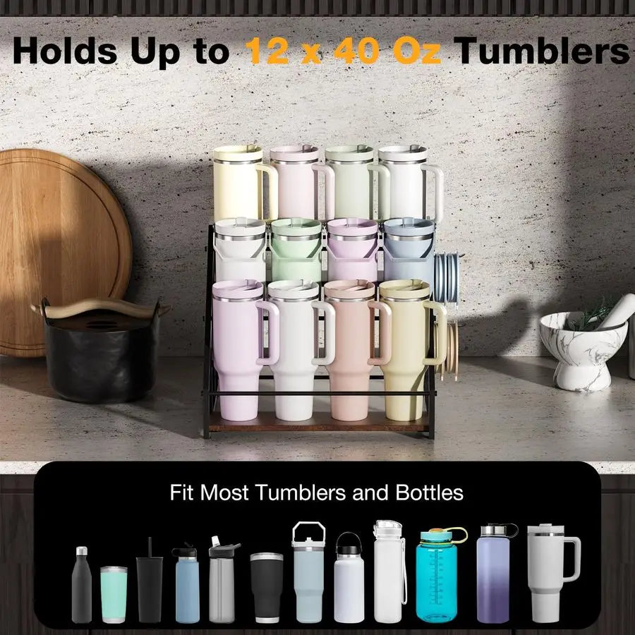Bamboo Water Bottle Organizer for Stanley Tumblers and Large Cups