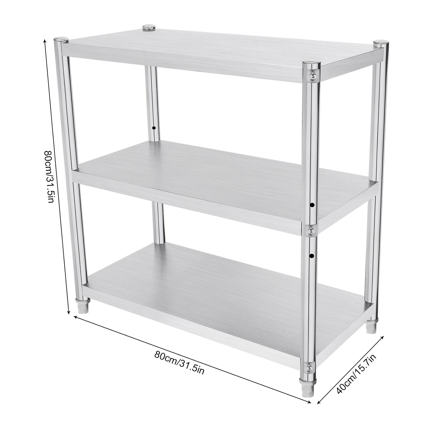 Three Tier Stainless Steel Kitchen Work Table Height Adjustable