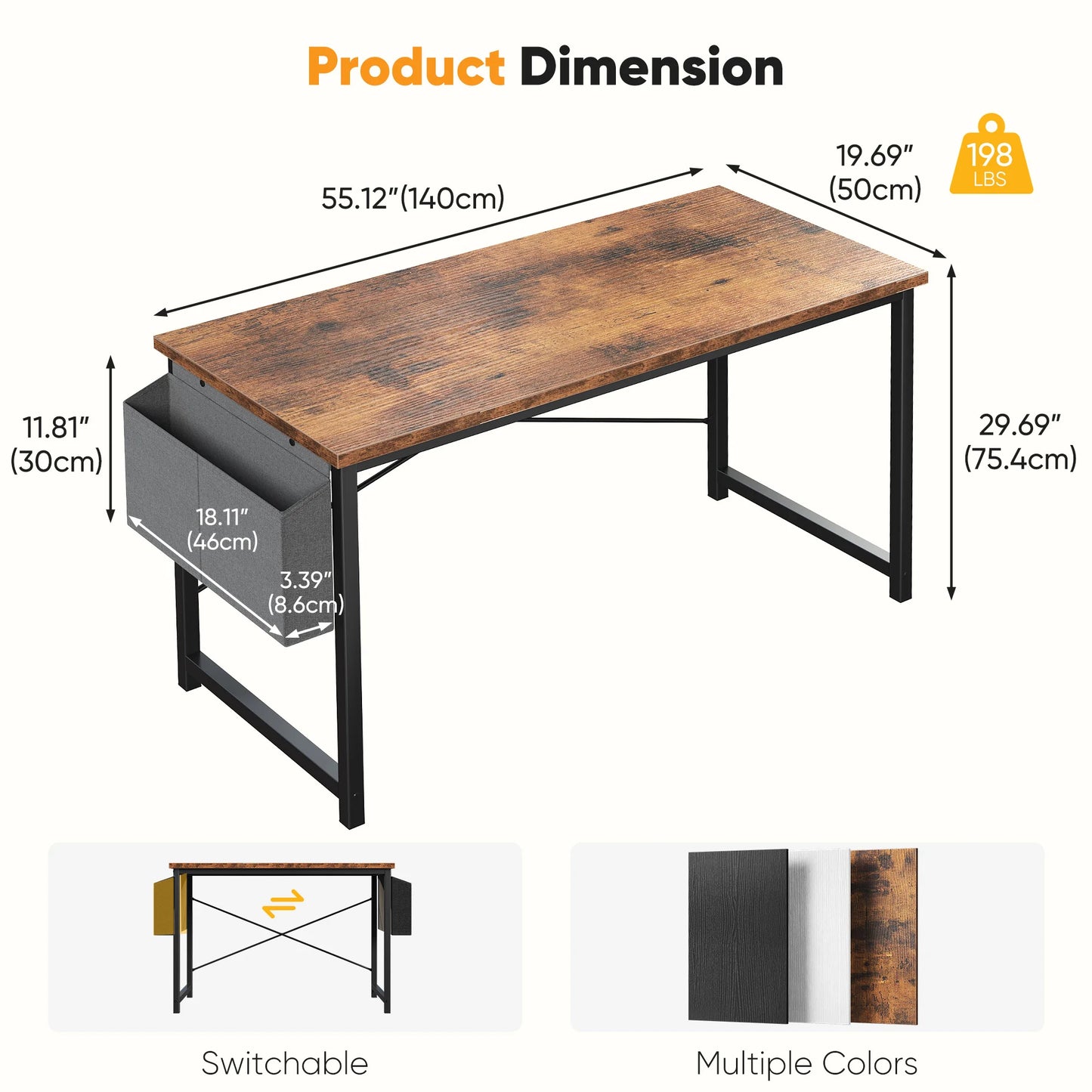 JHK Adjustable Computer Desk With Wood Top And Metal Frame Storage Bag