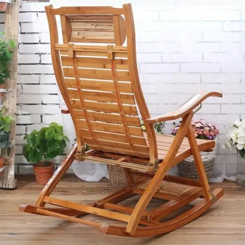 Heavy Duty Folding Rocking Bamboo Sun Lounger Outdoor Furniture
