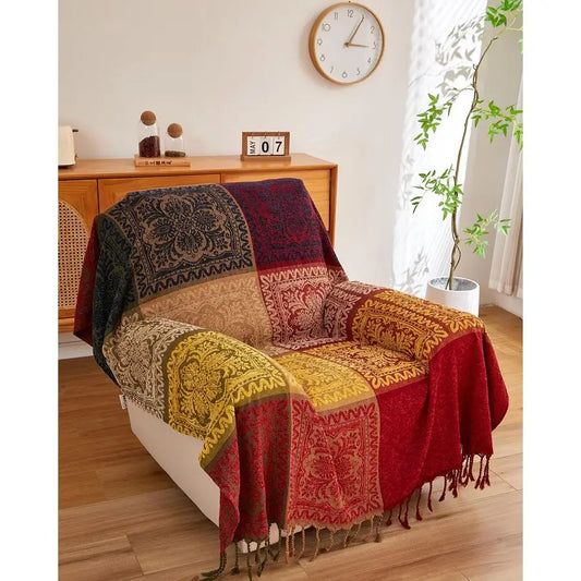 Boho Chenille Jacquard Throw Blanket for Sofa and Recliner