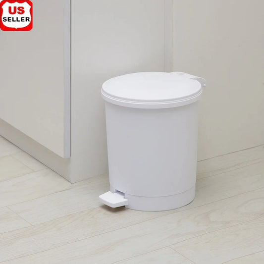 Round Plastic Step Trash Can Indoor Wastebasket With Soft Close Lid Kitchen