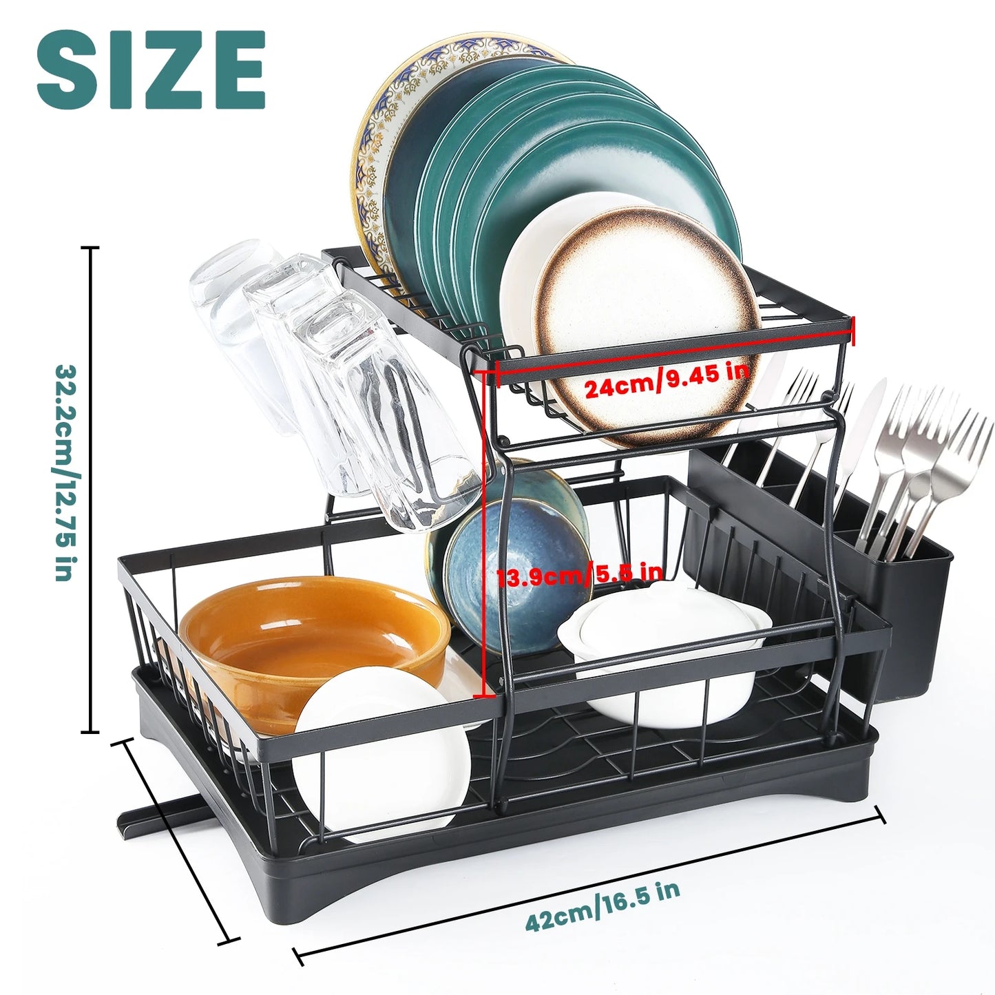 Two Tier Dish Drying Rack For Kitchen Countertops Large Capacity