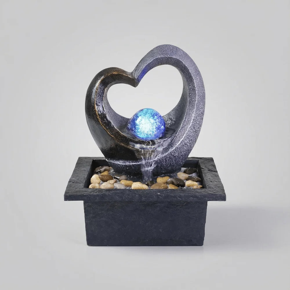 Heart Shaped USB Tabletop Fountain With LED Color Changing Ball