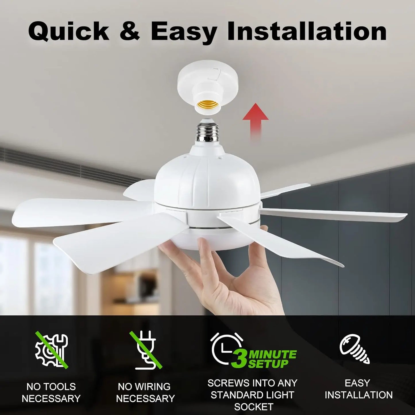 Mexllex LED Ceiling Fan Light E26 With Remote Dimmable