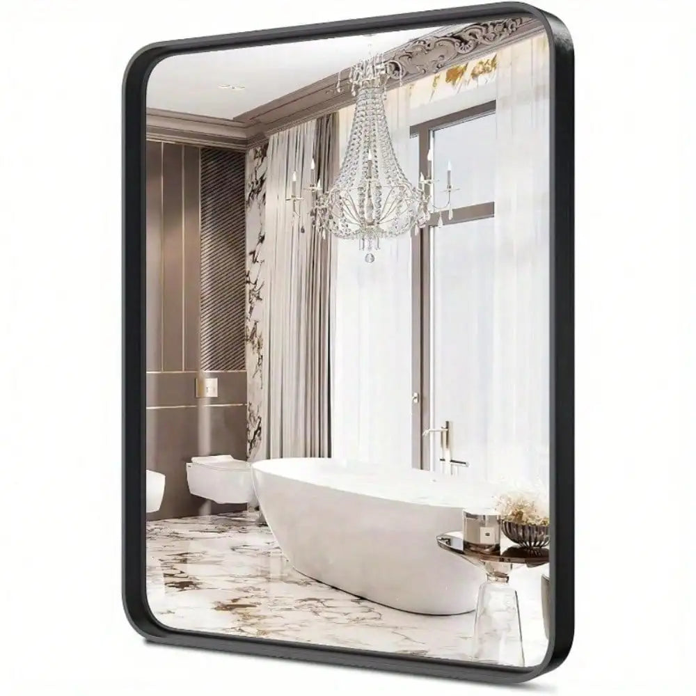 Home Black Bathroom Wall Mirror Metal Frame Rectangular Anti-Rust Vanity Mirror