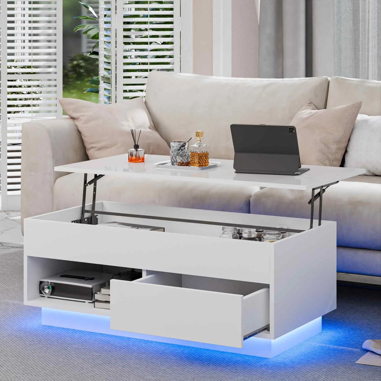 Hommpa LED Lift Coffee Table With Height Adjustment