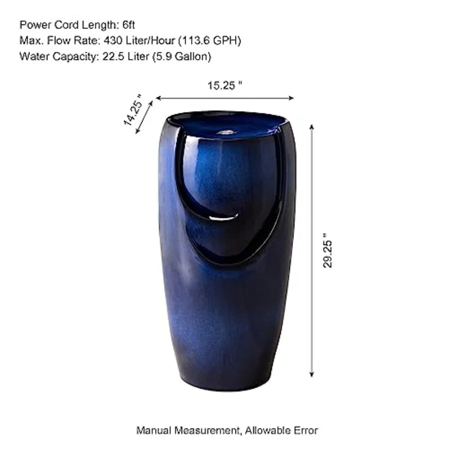 Outdoor Ceramic Jar Fountain With LED Light And Submersible Pump