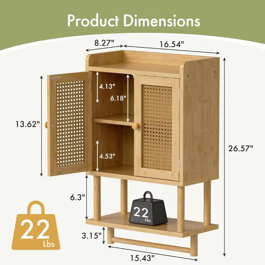 XIUWO Bamboo Over Toilet Wall Mounted Medicine Cabinet With Towel Bar
