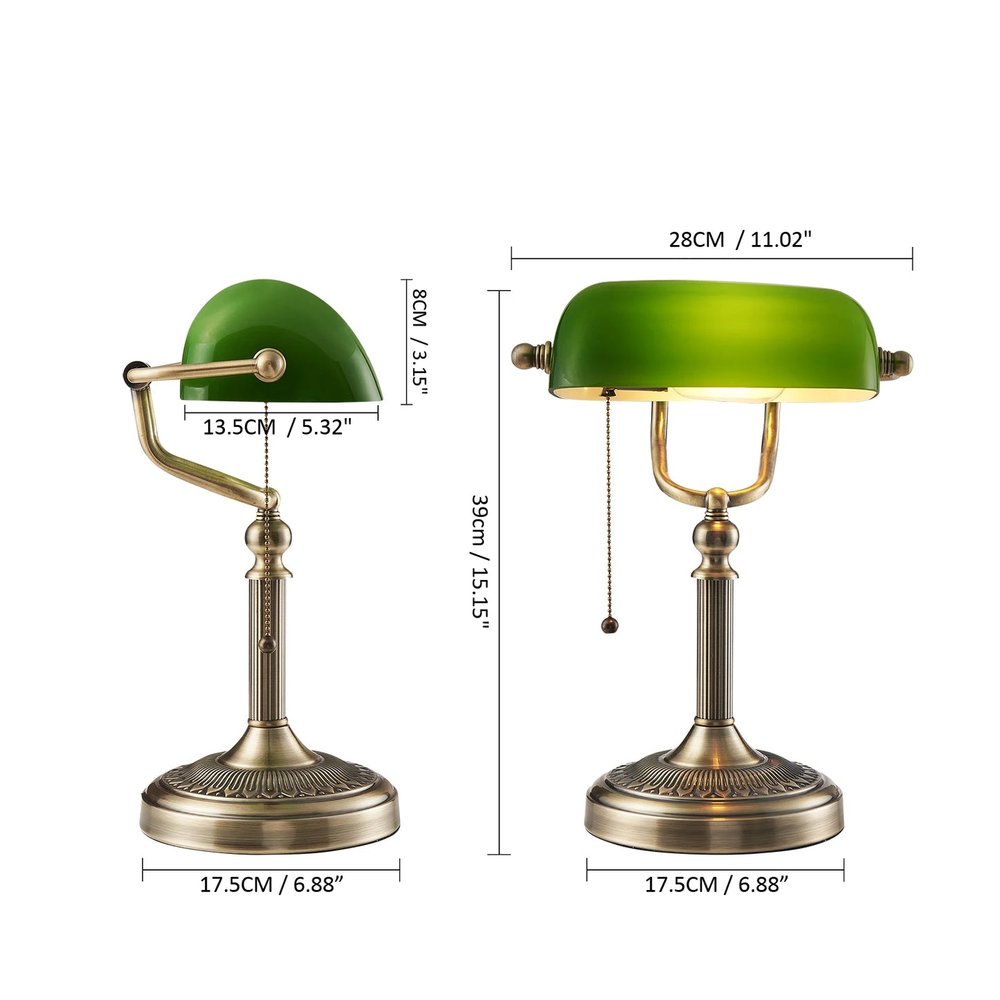 Newrays Emerald Glass Banker Table Lamp Plug-In With Zipper Switch