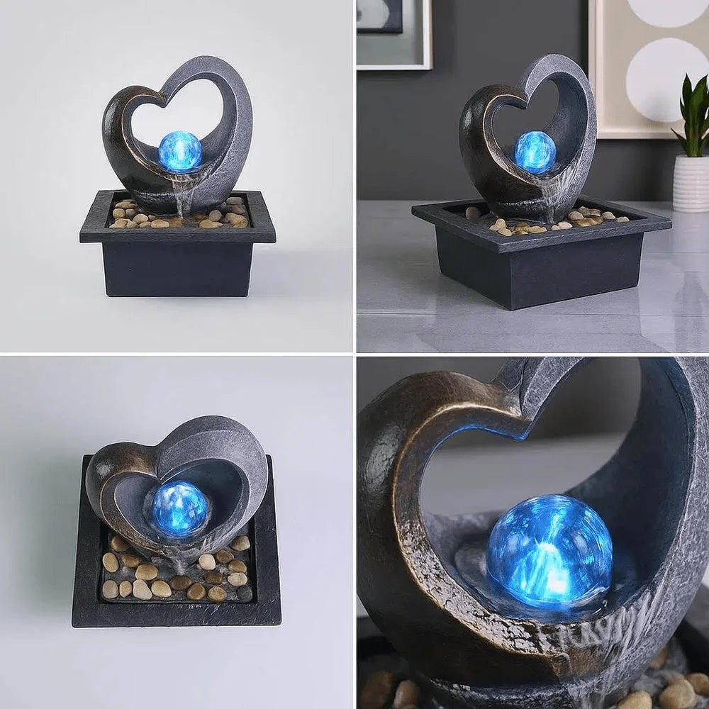 Heart Shaped USB Tabletop Fountain With LED Color Changing Ball