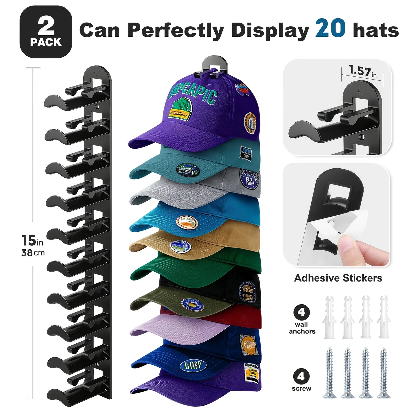 Multi Layer Plastic Wall Hat Organizer Adhesive Or Drill Mount
