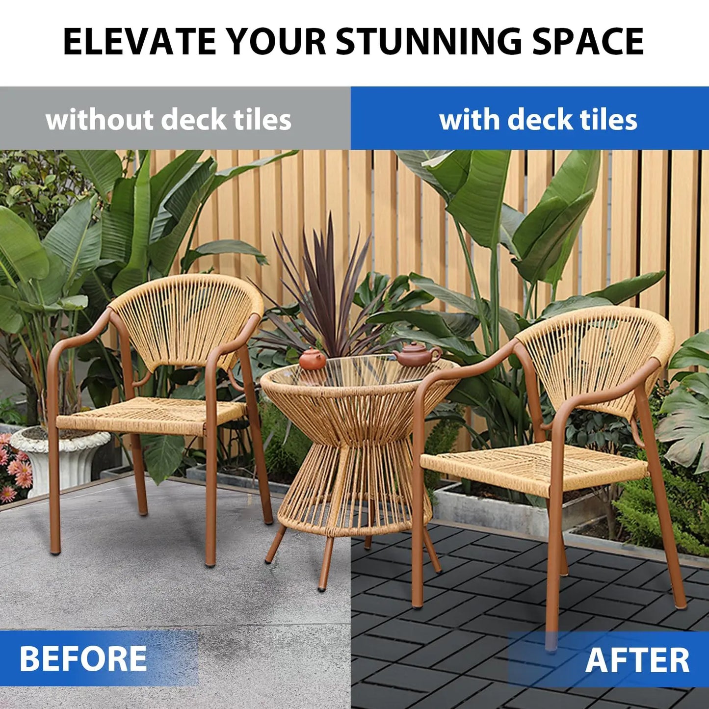 44-Piece Interlocking Plastic Deck Tiles for Garden and Patio