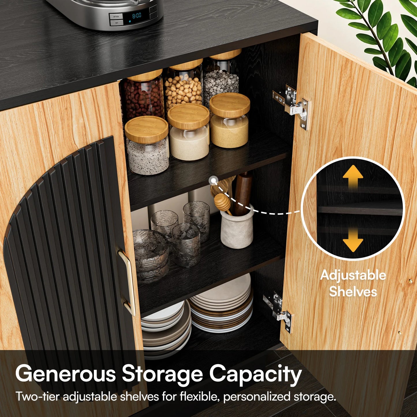 Modular Fluted Buffet Cabinet With Storage Credenza For Living Room