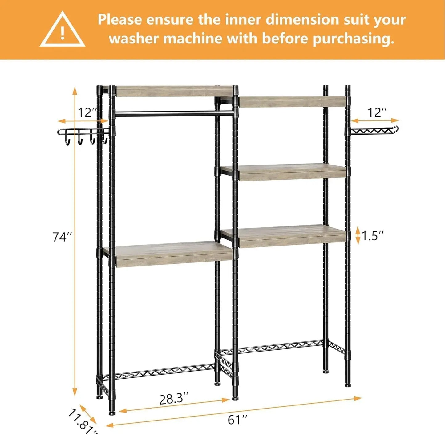TWISTER.CK Over Washer Dryer Shelf 5 Tier Wood Laundry Organizer