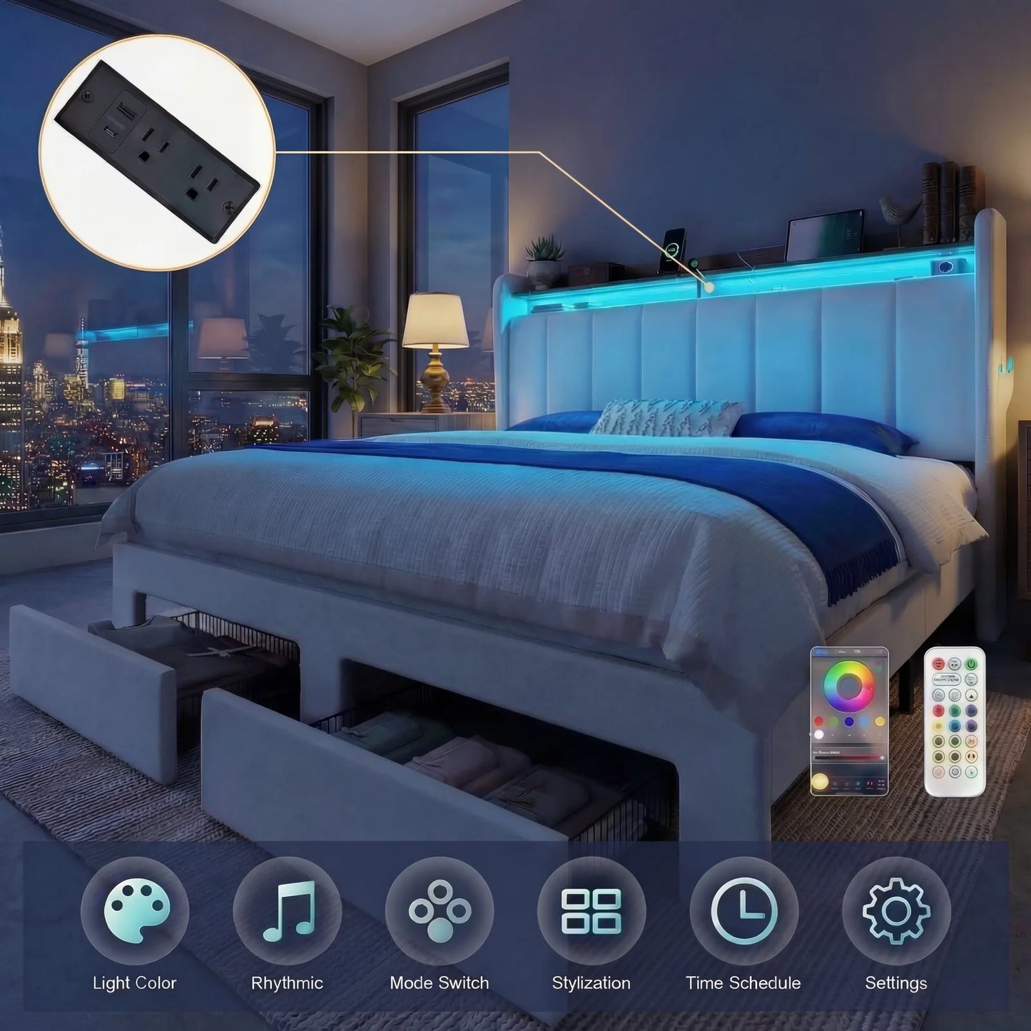 HOOMIC Bed Frame With Storage Drawers And Led Lights