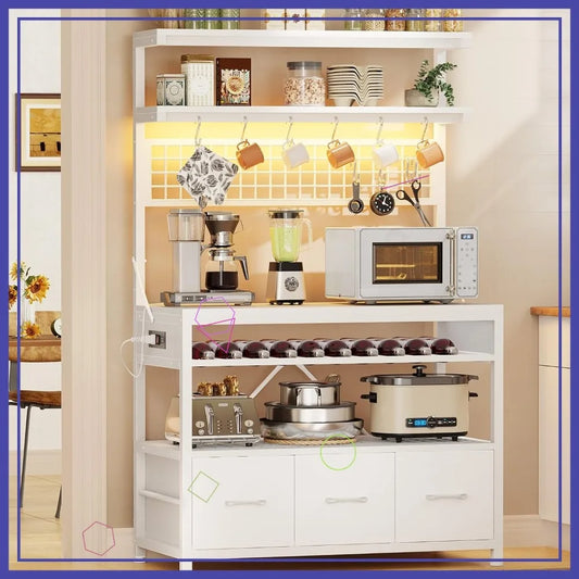 Kitchen Storage Cabinet With Power Outlets And LED Lights